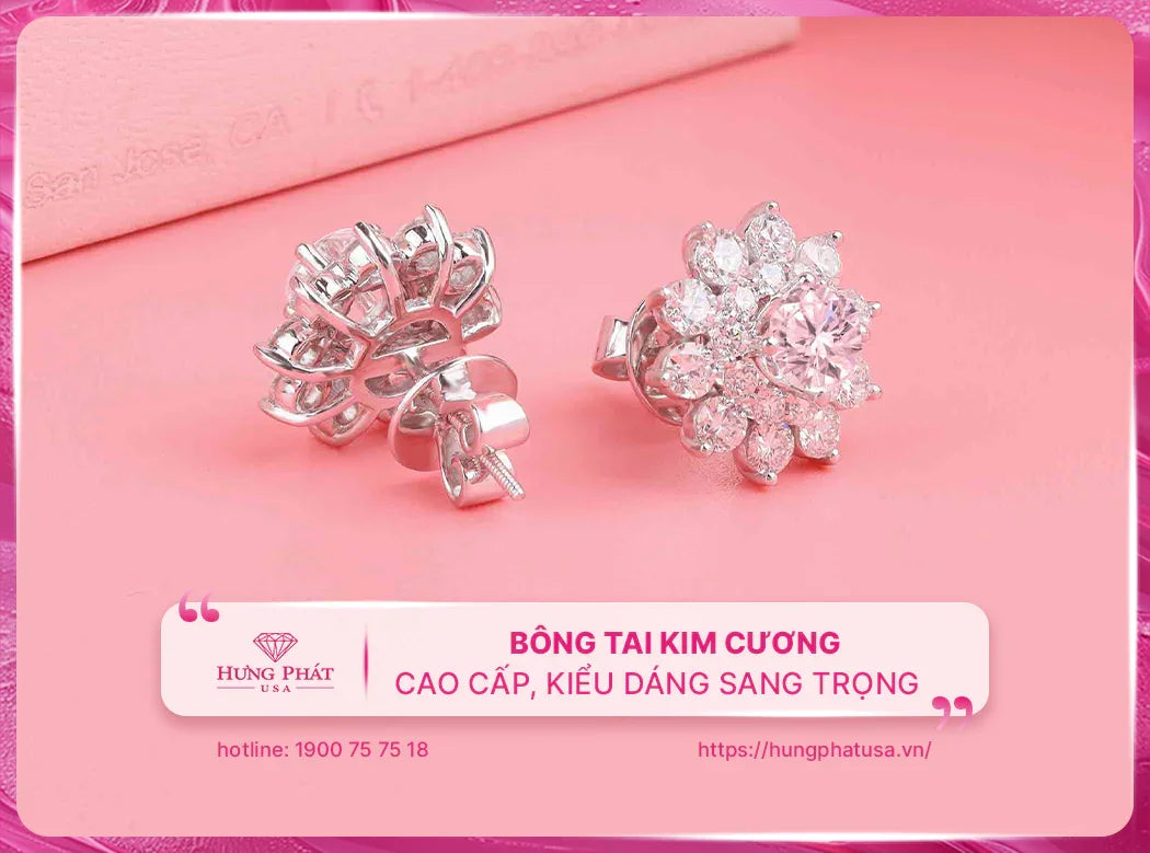 Bông tai kim cương cao cấp, kiểu dáng sang trọng