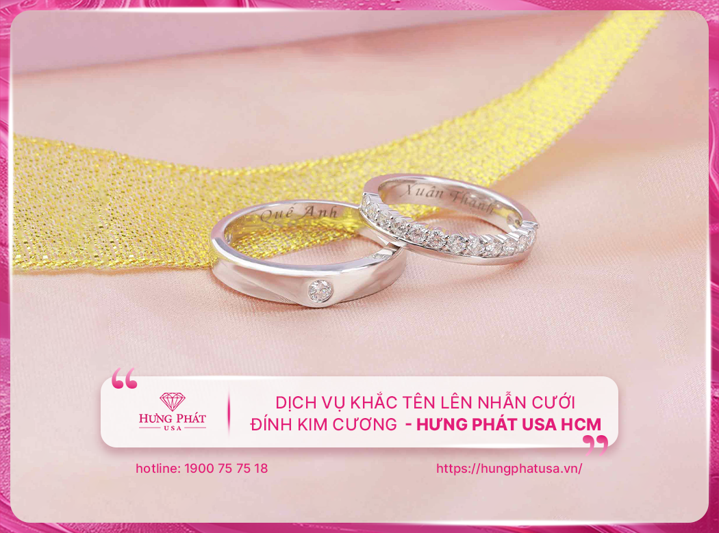 Dịch vụ khắc tên lên nhẫn cưới đính kim cương - Hưng Phát USA HCM